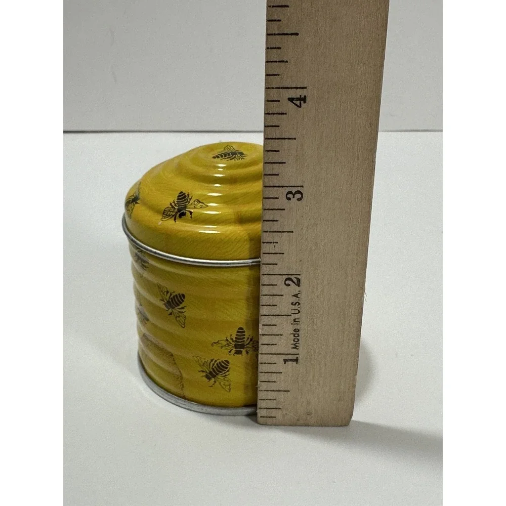 Vintage Beehive Bee Yellow Tin Candle Set Of 2 Made In Switzerland Very Rare!‎